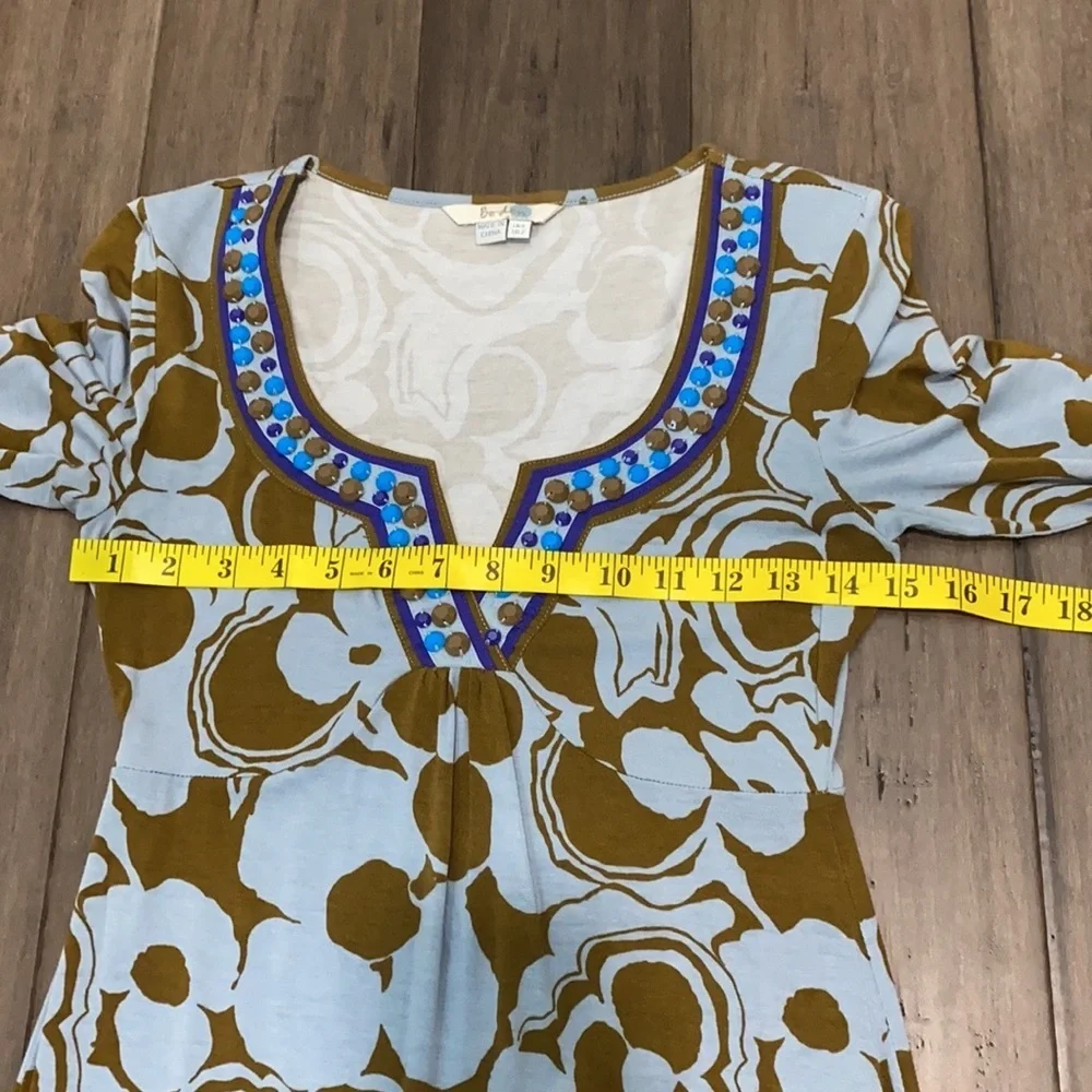 Boden‎ embellished neck jersey dress tunic blue brown
